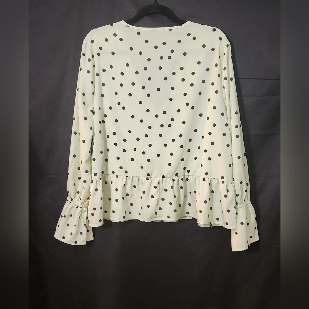 Asos Long Sleeve Polka Dot Blouse In Pistachio Si… - image 2